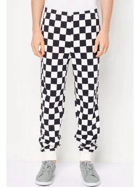 Lacoste Unisex LIVE Checkerboard Print Sweatpants Joggers Black White XXS EUC